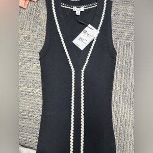 Black Knit top with White Trim